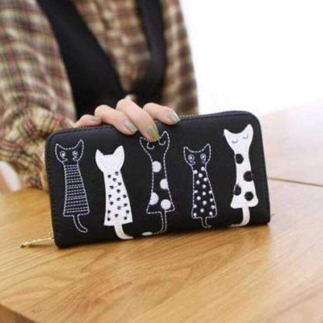 選べる7色 長財布 北欧 可愛い 猫 大容量 たっぷり収納 ラウンドファスナー レディースのファッション小物(財布)の商品写真
