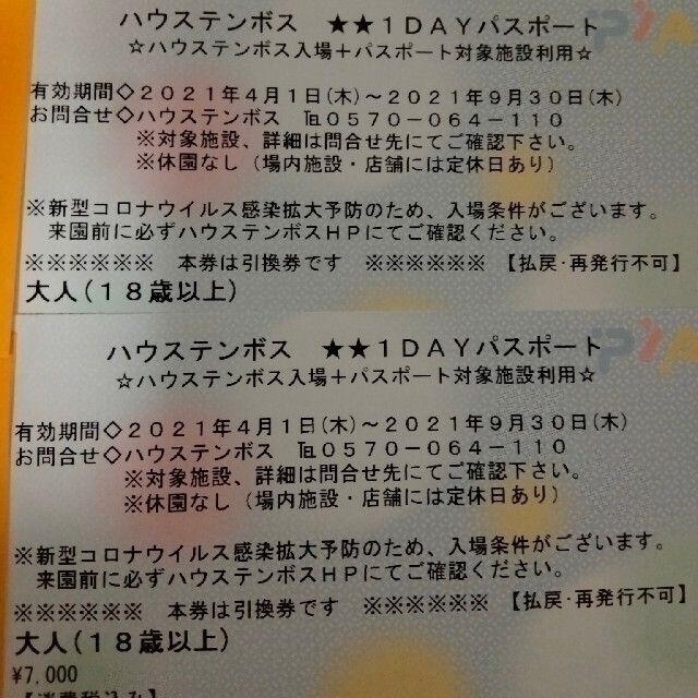 ハウステンボス 1DAYパスポート ワンデーパスポート 大人2枚 21年9/30施設利用券