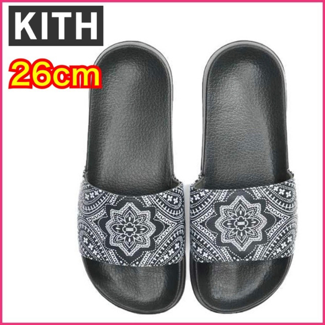 KITH BANDANA PAISLEY BEACH SLIDES BLACK