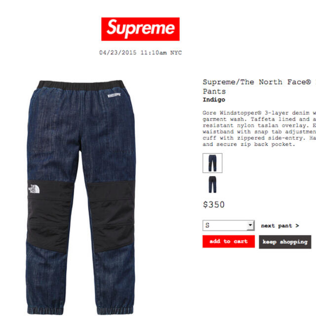 セール【S】Supreme North Denim Denali Pants