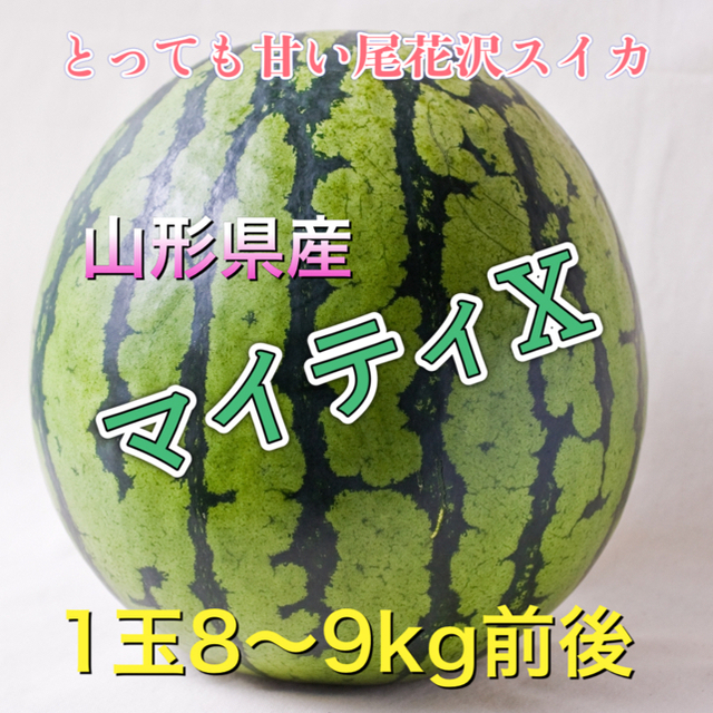 72501 マイティX 山形県産 尾花沢スイカ 1玉8〜9kg 西瓜 訳あり 食品/飲料/酒の食品(フルーツ)の商品写真