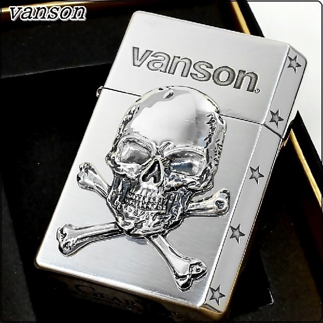 送料無料：GEAR TOP：VANSON：ビッグスカルメタルSV：オイルライター