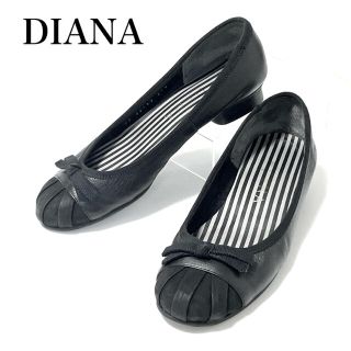 ダイアナ(DIANA)の【美品❗️】DIANA リボン　バレエシューズ　ヌバック　レザー　21.5 黒(バレエシューズ)