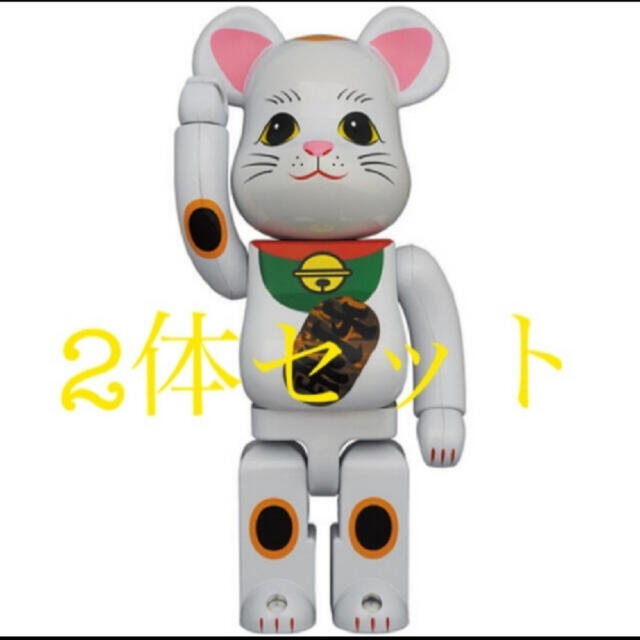 BE@RBRICK 招き猫 白メッキ 発光 400％  2個セットベアブリック