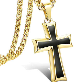 【最高級】　十字架　ゴールド　ネックレス　ブラック　クロス　メンズ　ストリート(ネックレス)