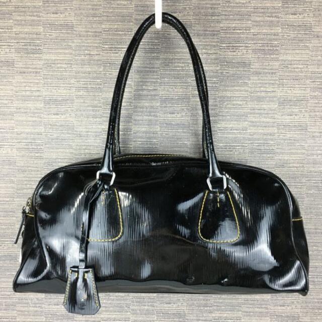 PRADA/プラダ　肩掛け/ミニボストンバッグ　黒/ブラック　エナメル加工