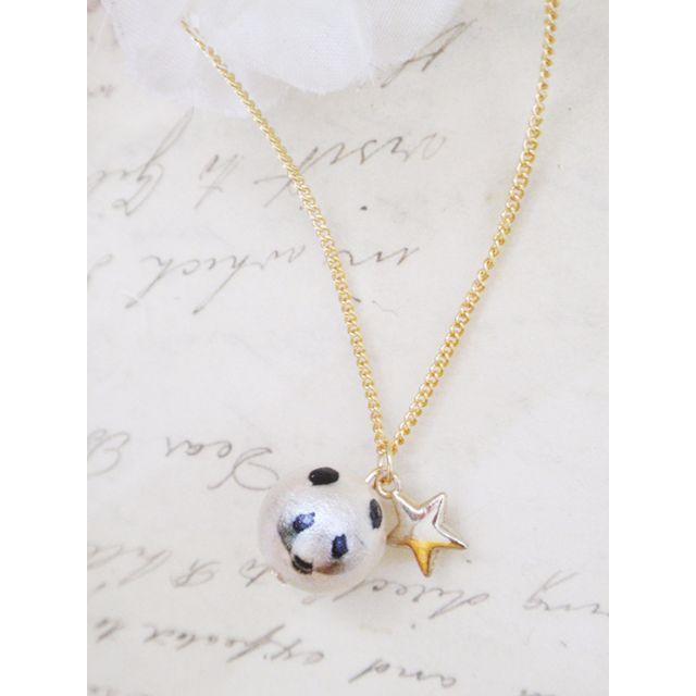 パンダコットンパールネックレス★ゴールド星ＭＩＸ★ ハンドメイドのアクセサリー(ネックレス)の商品写真