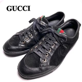 グッチ(Gucci)の【GUCCI】グッチ　スニーカー　シェリーライン　スエード　レザー　黒(スニーカー)