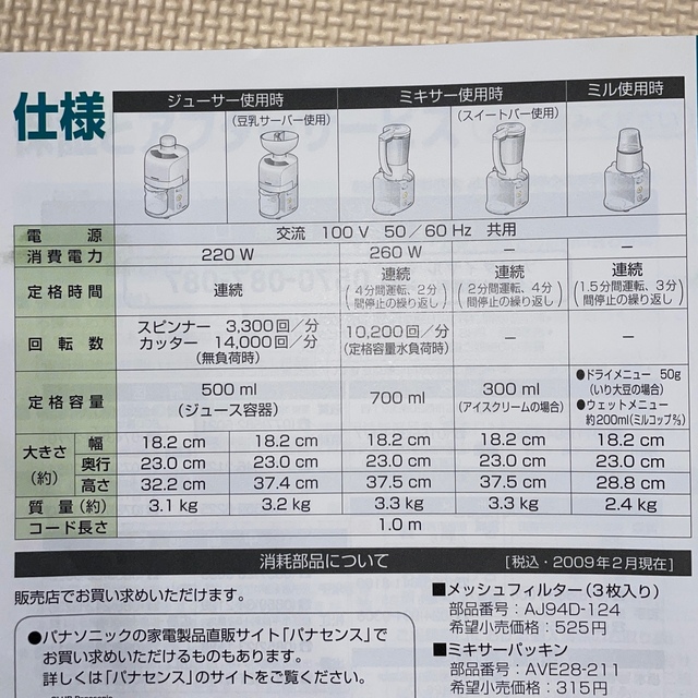 Panasonic(パナソニック)の【8/1限定】ジューサーミキサー　Panasonic  スマホ/家電/カメラの調理家電(ジューサー/ミキサー)の商品写真