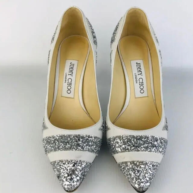 JIMMY CHOO(ジミーチュウ)のJIMMY CHOO★レディース レザーグリッターライン パンプス（351/2） レディースの靴/シューズ(ハイヒール/パンプス)の商品写真