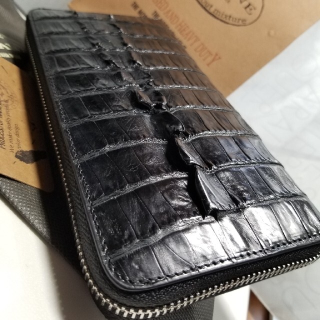鰐本物☆クロコダイル☆ラウンドファスナー ジャバラ 長財布☆甲高の