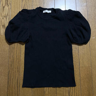 ザラ(ZARA)のZARA パフスリーブ 夏 トップス ブラック M(Tシャツ(半袖/袖なし))