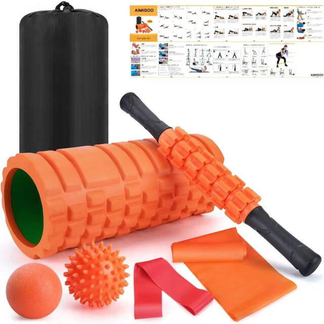 ヨガポールフォームローラー 筋膜リリースマッサージボール 7点ローラー式セット スポーツ/アウトドアのトレーニング/エクササイズ(トレーニング用品)の商品写真