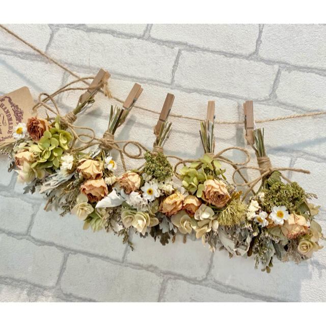 ドライフラワー スワッグ ガーランド❁319ナチュラル薔薇 アイボリー白 花束 ハンドメイドのフラワー/ガーデン(ドライフラワー)の商品写真