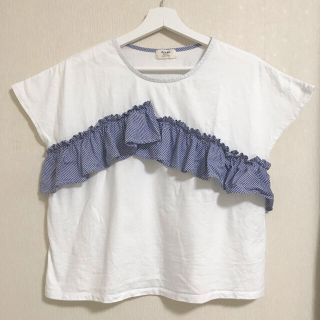 ビームス(BEAMS)のBEAMS HEART 紺色ストライプ　フリル付き　100%コットン　Tシャツ(Tシャツ(半袖/袖なし))