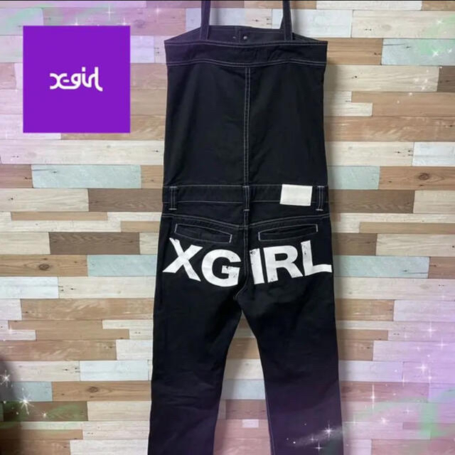 X-girl(エックスガール)の【Xgirl】ビックロゴ♪紫ステッチサロペット♪ レディースのパンツ(サロペット/オーバーオール)の商品写真