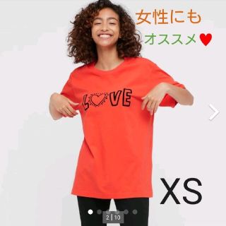 ユニクロ(UNIQLO)のユニクロ  キースへリング UT Tシャツ メンズ XS ハート オレンジ(Tシャツ/カットソー(半袖/袖なし))