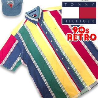 トミーヒルフィガー(TOMMY HILFIGER)の90s トミーヒルフィガー マルチストライプ 半袖シャツ L Tommy(シャツ)