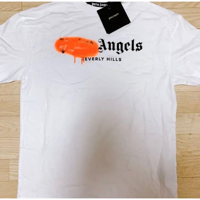 PALM ANGELS スプレー クルーネックTシャツ ホワイト/オレンジ