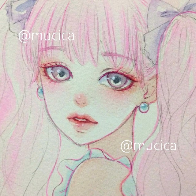 専用　手描きイラスト pinks オリジナル　ドローイング　 水彩画