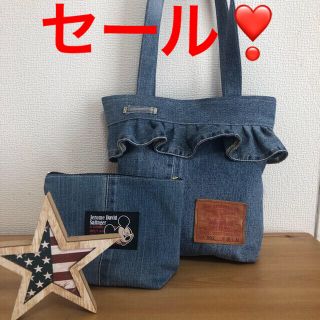 no.54ハンドメイド　リーバイス　デニムリメイク　ミッキー　ポーチ　バッグ(バッグ)