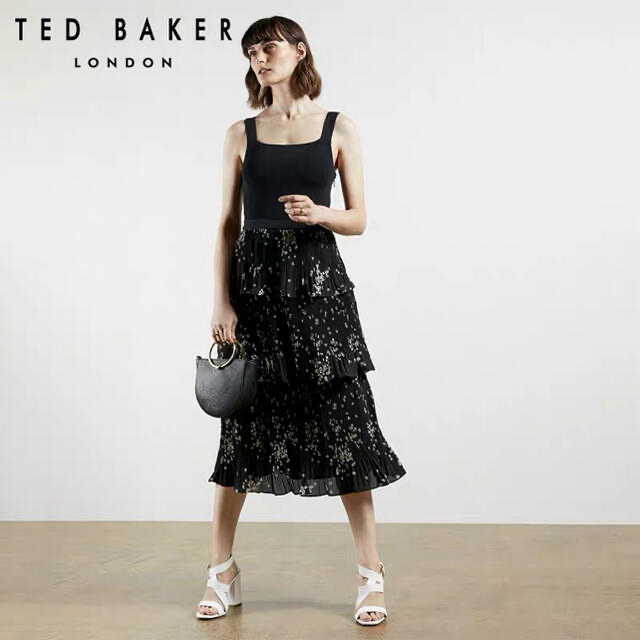 ❤️Ted baker 2021 新作新品　黒花柄ワンピース　オシャレひざ丈ワンピース