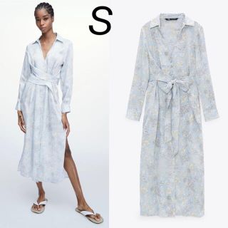 ザラ(ZARA)のZARA ★新品★ノット付けシャツワンピース サイズ:S(ロングワンピース/マキシワンピース)