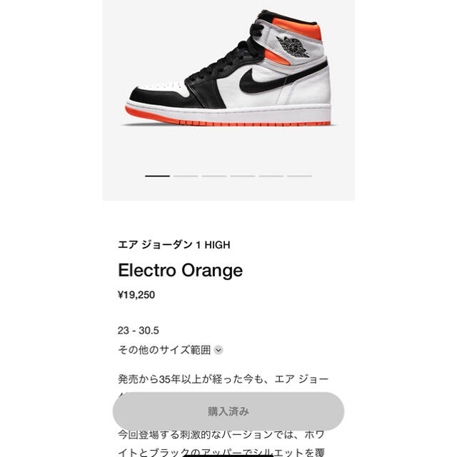 NIKE(ナイキ)の27.5cm NIKE AIR JORDAN 1 ELECTRO ORANGE  メンズの靴/シューズ(スニーカー)の商品写真