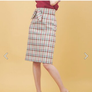 トランテアンソンドゥモード(31 Sons de mode)の美品　トランテアンソンドゥモード　麻調合繊チェックタイトスカート(ひざ丈スカート)