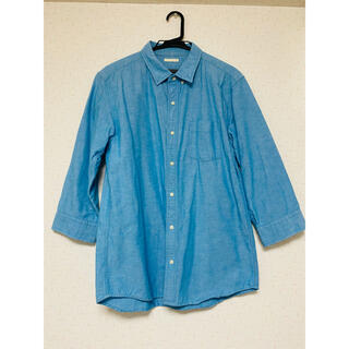 ジーユー(GU)の送料込み GU メンズ ライトブルー 七分袖シャツ  Lサイズ  (Tシャツ/カットソー(七分/長袖))
