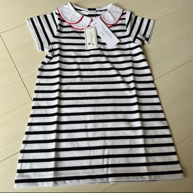 Jacadi(ジャカディ)のjacadi 新作　襟付きボーダーワンピース　24m 88cm 新品 キッズ/ベビー/マタニティのキッズ服女の子用(90cm~)(ワンピース)の商品写真