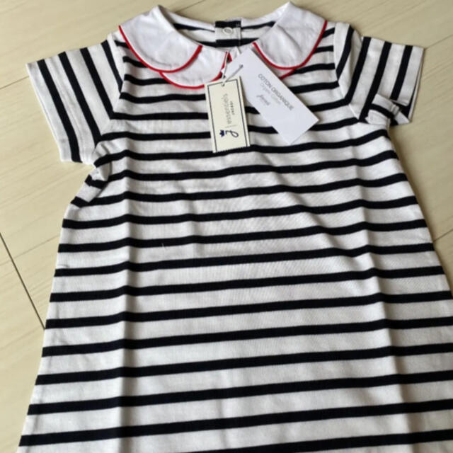 Jacadi(ジャカディ)のjacadi 新作　襟付きボーダーワンピース　24m 88cm 新品 キッズ/ベビー/マタニティのキッズ服女の子用(90cm~)(ワンピース)の商品写真