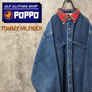 トミーヒルフィガー(TOMMY HILFIGER)のトミーヒルフィガー☆オールド刺繍ロゴチェック柄襟切替ダブルポケットデニムシャツ(シャツ)