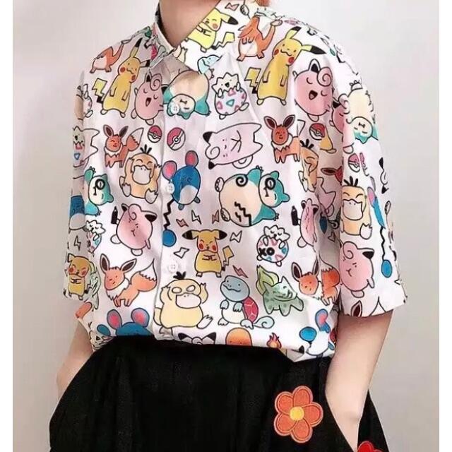 新品》ポケモン 柄シャツ ホワイト XLサイズ 半袖 アロハシャツ 新品》ポケモン 柄シャツ ホワイト XLサイズ 半袖 アロハシャツ