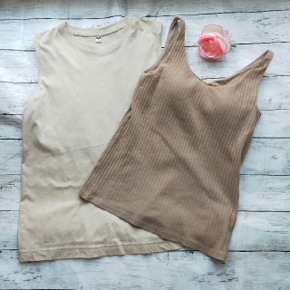 ユニクロ(UNIQLO)のM2点セット♥ユニクロ リブタンクトップ&マーセライズコットンノースリーブT(タンクトップ)