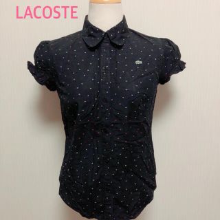 ラコステ(LACOSTE)のLACOSTE●ドット柄ブラウス●シャツ●黒●38●パフスリーブ(シャツ/ブラウス(半袖/袖なし))