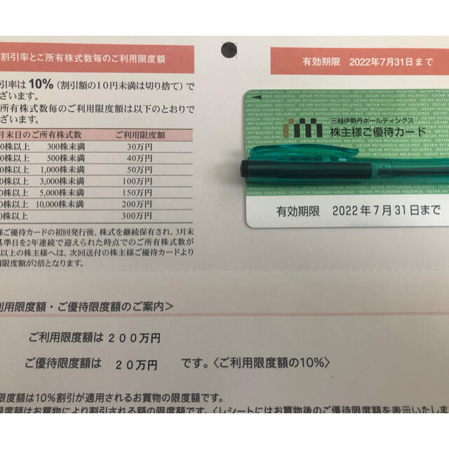 株主優待　三越伊勢丹　200万円　男性優待券/割引券