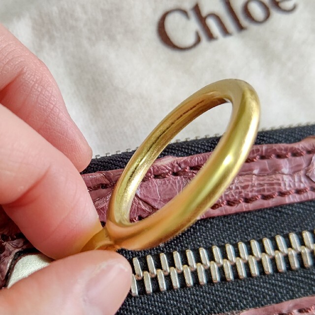 Chloe(クロエ)のChloeクロエ ピンクダイヤモンドパイソン ヘビ革ダブルウォレット 財布 レディースのファッション小物(財布)の商品写真