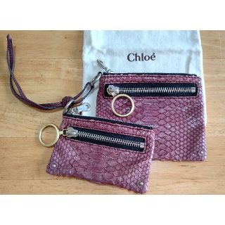 Chloeクロエ ピンクダイヤモンドパイソン ヘビ革ダブルウォレット 財布