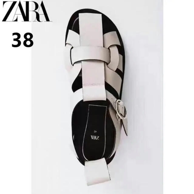 ［超美品］ZARA フラットレザーケージサンダル