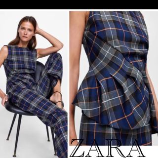 ザラ(ZARA)の美品　ZARA  チェック　構築的　　ノースリーブ　ブラウス(シャツ/ブラウス(半袖/袖なし))