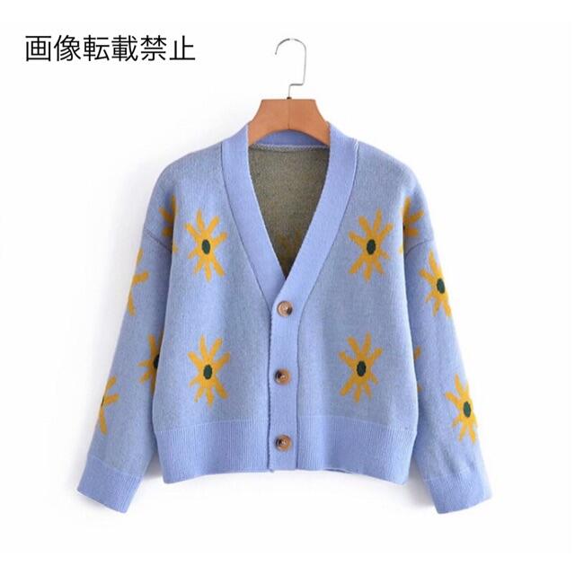 ZARA - 🌻7月新作🏖4978◇blue フラワー 花柄 ニット カーディガンの