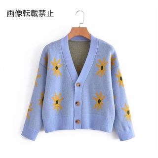 ザラ(ZARA)の🌻7月新作🏖4978◆blue フラワー 花柄 ニット カーディガン(カーディガン)