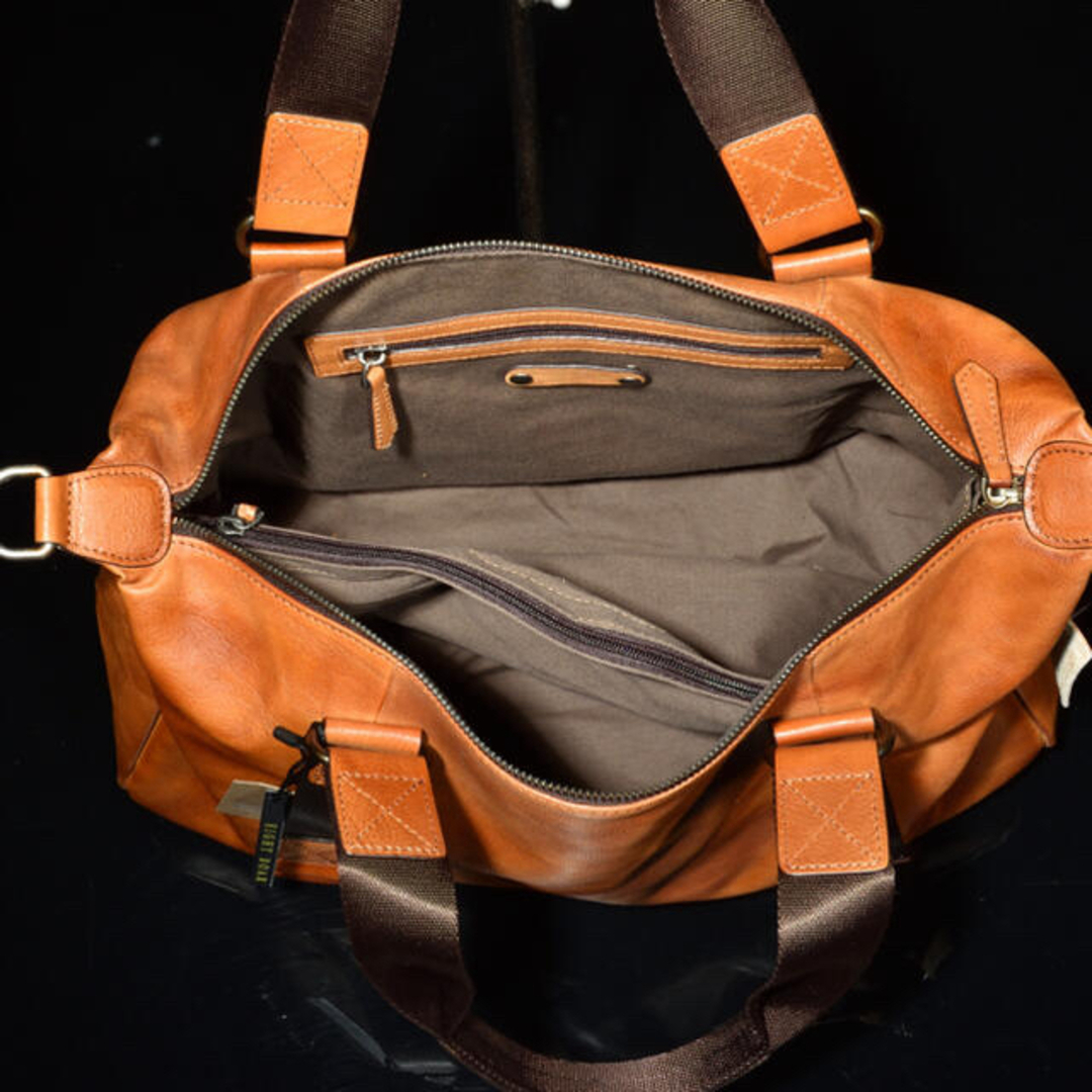 ◆牛本革 ムラ染め 2WAYボストンバッグ 旅行バッグ オレンジブラウン◆k44 メンズのバッグ(ボストンバッグ)の商品写真