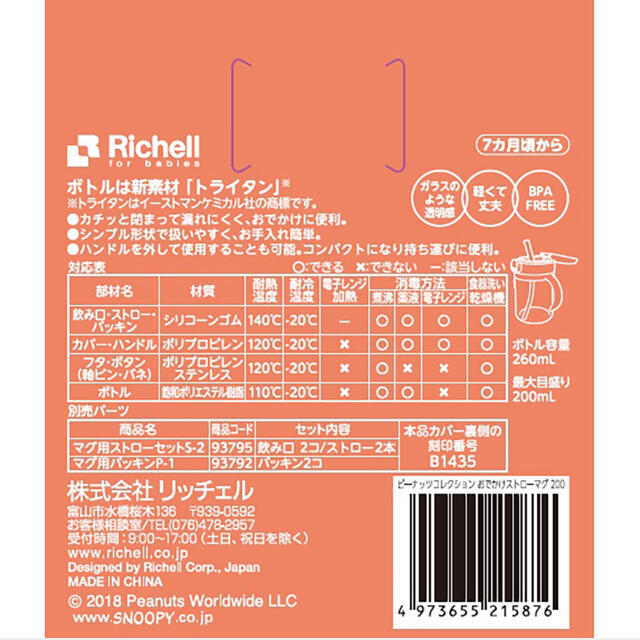 Richell(リッチェル)のリッチェル　スヌーピー　ストローマグ　200 キッズ/ベビー/マタニティの授乳/お食事用品(その他)の商品写真