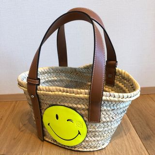 ロエベ(LOEWE)のみー様専用　LOEWE バスケット　小　スマイリー ラフィア レザー(かごバッグ/ストローバッグ)