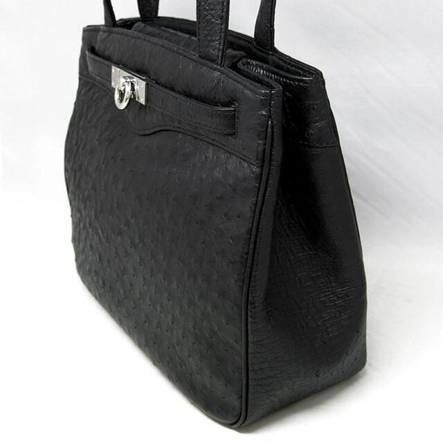 ☆DKG☆美品 JRA認定 オーストリッチ ハンドバッグ ブラック 黒 ☆DKG☆美品 JRA認定 オーストリッチ ハンドバッグ ブラック 黒