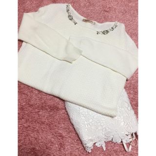 アプワイザーリッシェ(Apuweiser-riche)のアプ♡裾レースビジューニットワンピ♡(ひざ丈ワンピース)