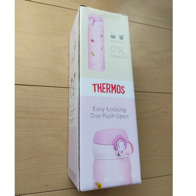 THERMOS(サーモス)のサーモス真空断熱マグボトル 柄付きピンクの箱 キッズ/ベビー/マタニティの授乳/お食事用品(水筒)の商品写真