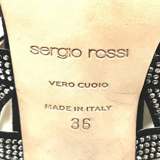 セルジオロッシ Sergio Rossi SRデメトラ A83650 スタッズ サンダル　靴 サンダル スエード ブラック ブラック×シルバー 美品
